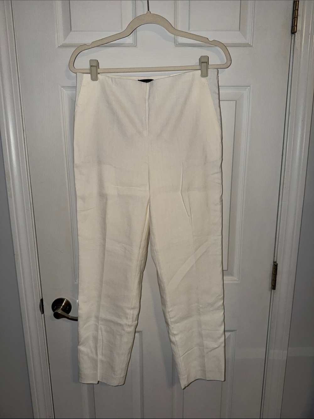 Ann Taylor Cream Straight-Leg High-Rise Pants